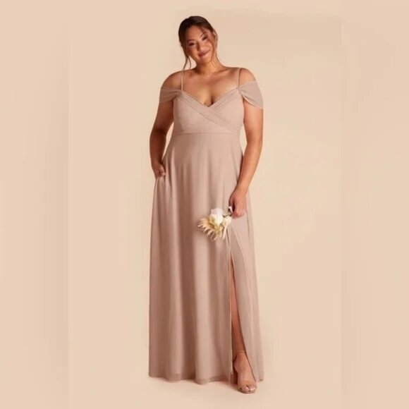Birdy Grey Spence Convertible Dress in Chiffon Taupe 1X Wedding Gown Romantic - Picture 1 of 16